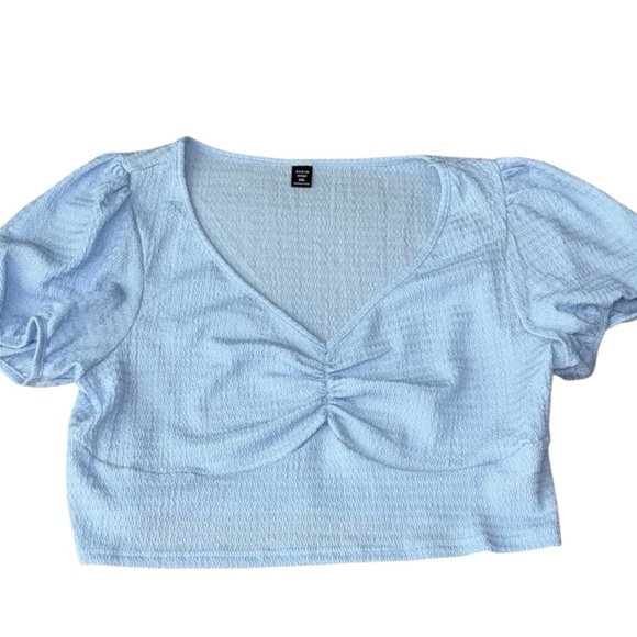 SHEIN Tops - SHEIN Curve Light Blue Puff Sleeve Crop Top 2XL